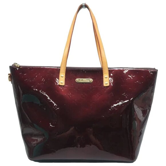 100% Authentic LOUIS VUITTON Bellevue Burgundy Patent Leather Tote - Picture 1 of 12